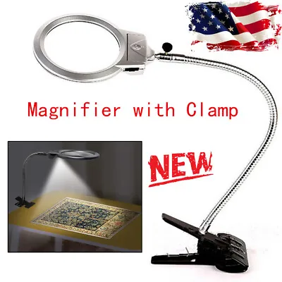 $13.79 • Buy Magnifying Glass LED Lamp Stand & Clamp Desk Adjustable 2.25x 5x Magnification