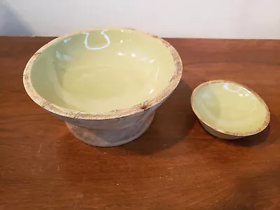 2 Enamel And Mango Wood Bowls 8  And 4  Round Serving Bowls India Chip & Dip • $24