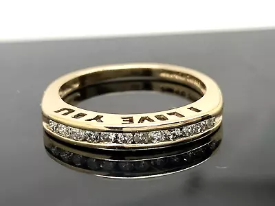 10k Yellow Gold I Love You Writing Ring Diamond Estate Jewelry Women's Size 7.5 • $247.48