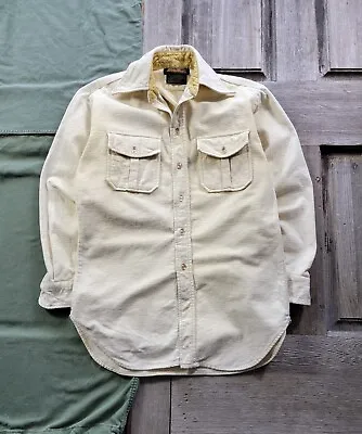 $25.95 • Buy Vintage 1980s Eddie Bauer Chamois Flannel Shirt Button-Up Beige M