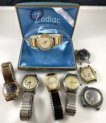 Wristwatch Lot Of 8 Vintage Men's Waltham Gruen Universal Bulova Elgin • $181.50