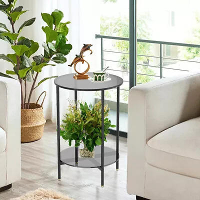 2-Shelf Round Side Table W/ Glass Tabletop Balcony Patio Backyard Coffee Tables • $59.92