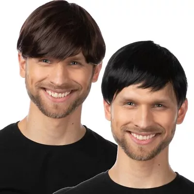 Natural Mens Wig Brown Hair Black Boyband Cosplay Costume Fancy Dress Party • £7.99