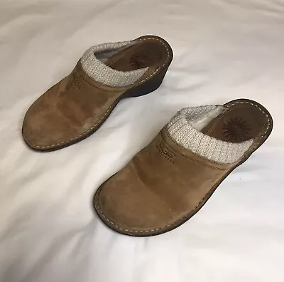 UGG Australia Gael Chestnut Sz 6 Wedge Mules Clog Suede Sheepskin Lined • $25