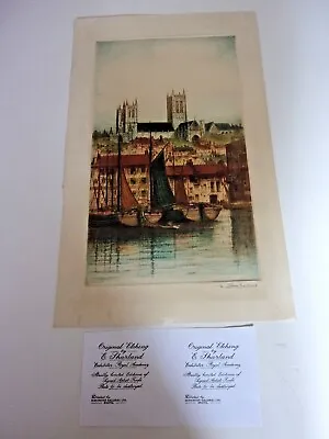 Signed Colour Limited Edition Etching Of Lincoln Cathedral By Edward W. Sharland • £30
