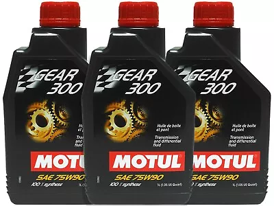 Motul 105777 GEAR 300 75W90 100% Synthetic Gear Trans Diff Oil (3 Liter) 3 Pack • $58.93