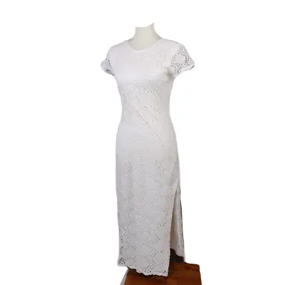 VTG Newport News Ivory Crochet Lace Fully Lined Sheath Midi Dress 4P • $46