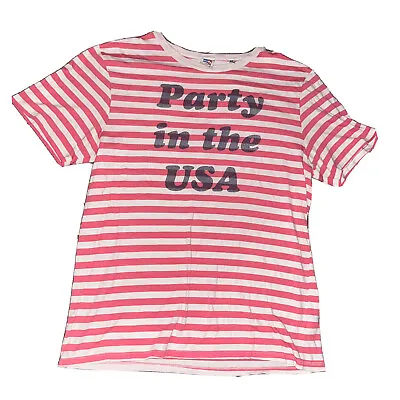 Party In The USA Junk Food Women’s T Shirt Miley Cyrus Red White Stripe M • $11