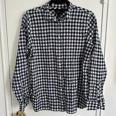 J Crew C6086 Classic Fit Boy Shirt Crinkle Gingham Navy Blue Button Up Size 6 • $23