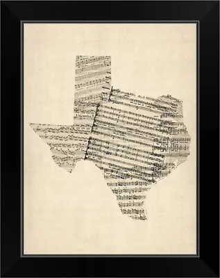 $54.99 • Buy Old Sheet Music Map Of Texas Black Framed Wall Art Print, Map Home Decor