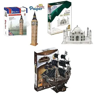 Papier CubicFun 3D JIGSAW PUZZLES Big Ben Taj Mahal Queen Anne's Revenge Ship • £19.99