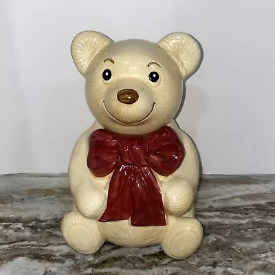 Vintage Metlox California USA Teddy Bear Cookie Jar Red Ribbon Bow Tie • $19.99