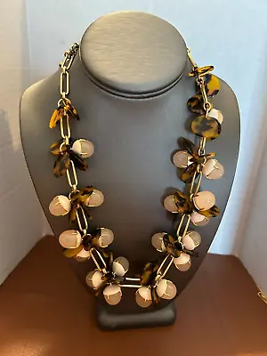 J Crew Pink Lucite And Faux Tortoise Gold Tone Cluster Collar Beaded Necklace • $30
