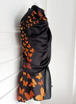 Ladies Black Orange  Womans  Butterfly  Print  Long  Dressy  Neck Scarf   Shawl • £26.99