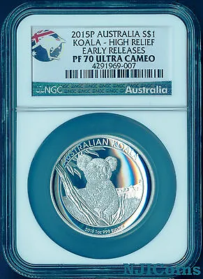 $116 • Buy 2015 P Australia HIGH RELIEF 1oz Silver Koala $1 Coin NGC PF70 UC ER +COA/BOX 