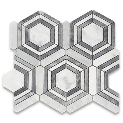 C33GXH Carrara White Gray Marble Hexagon Georama Geometric Mosaic Tile Honed • $21.99