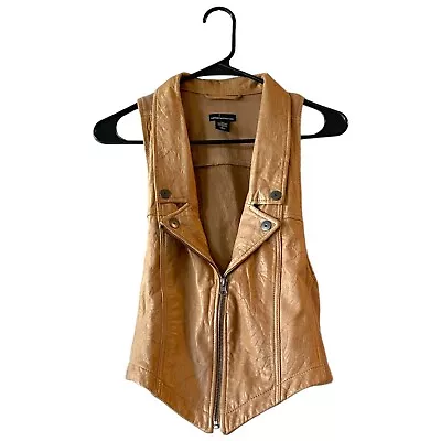 Moda International Genuine Leather Moto Zipper Vest W/ Buckle Tan L • $60