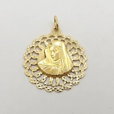 18k Gold Mother Sorrows Mary Madonna Medal Charm Pendant Scalloped Italy 750 7gr • $831.25