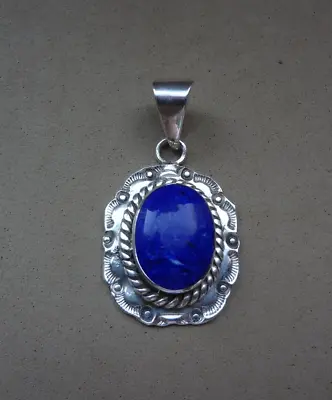 Bold Mexico Ornate Sterling Silver Lapis Inlay Pendant • $23.79