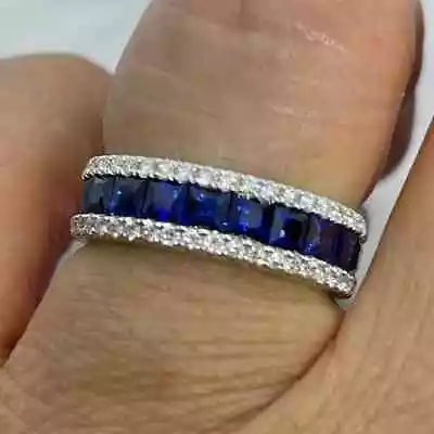 2.10Ct Princess Lab Created Sapphire Eternity Wedding Band 14K White Gold Plated • $111.77