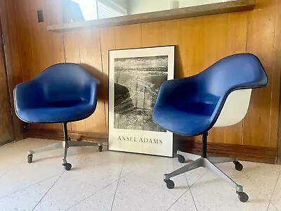 Mid-Century Modern Eames Herman Miller Fiberglass Swivel Shell Arm Chairs 1969 • $14000