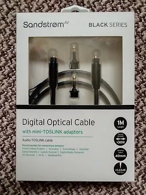 SANDSTROM Black Series Digital Optical Cable With Mini-TOSLINK Adapters - 1m • £5