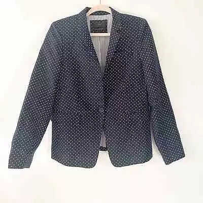 J. Crew Regent Blazer Women Size 12 Navy Polka Dot Linen Tailored Fit Jacket  • $79