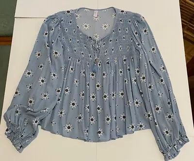 Tigerlily Size 12 Long Sleeve Blouse Top Shirred Boho Peasant Cornflower Floral • $49