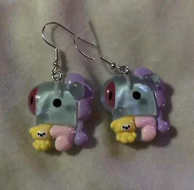 BTS BT21 Cute Glitter Mang Stainless Steel Dangly Earrings Jhope Kpop Army Gift  • £6.50