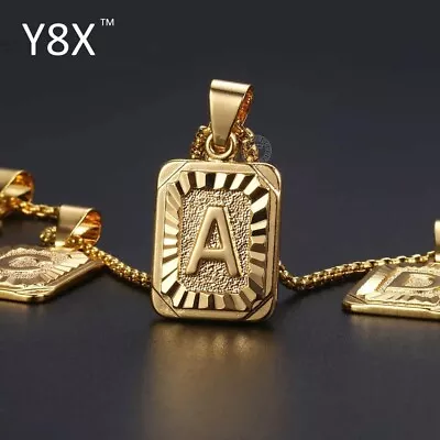 14k Gold Plated Initial Letter A-z Pendant Necklace Choker For Mens Womens Chain • $8.99