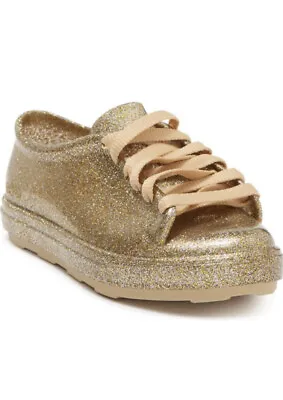New Mel By Mini Melissa Mel Be Gold Glitter Rubber Fashion Lace Sneakers Size 3 • $48