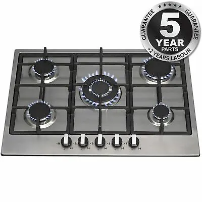 £159.99 • Buy SIA R6 70cm Stainless Steel 5 Burner Gas Hob With Cast Iron Pan Supports And FFD