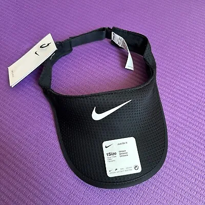 NEW Mens Womens Nike Dri-FIT AeroBill Running Sun Visor Black Adjustable Hat Cap • $24