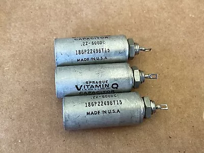 3 NOS Vintage Sprague .22 Uf 600v Vitamin Q PIO Capacitors 186P Oil Tone Caps • $100