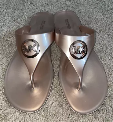 MICHAEL KORS Women's Rose Gold Flat Jelly Sandals MK Rose Gold Logo Size 10 New • $55