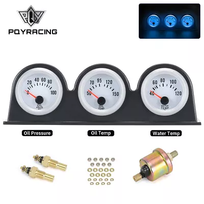 2'' 52mm BLUE LED Triple 3 Gauge Kit Water Temp Oil Pressure Temp Gauge Meter • $39