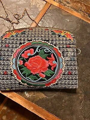 Fabric Embroidered Butterfly & Floral Clutch • $15