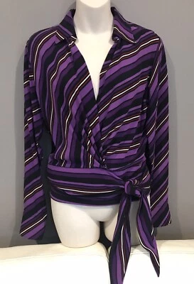 $220 • Buy GUCCI Purple Stripe Silk Shirt Blouse Top. Size 42 IT / 10-12 AU