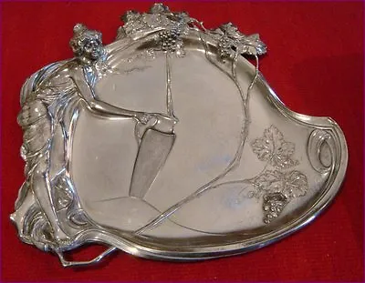 Old WMF Jugendstil Art Nouveau Maiden Pewter Silver Plated Card Tray • $350