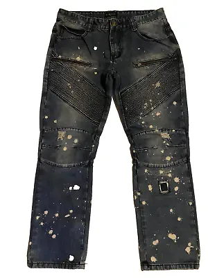 CJ Black Premium Jeans Distressed Bleached Wash Moto Zip Fly Men's Size 34X30 • $14.99