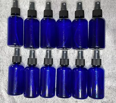 4oz Blue PLASTIC Fine Mist Spray Bottles (12-Pack W/ Black Sprayers); BPA-Free • $15