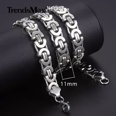 11mm Men's Silver Flat Byzantine Chain Necklace 316L Stainless Steel 18 -36  HOT • $14.99