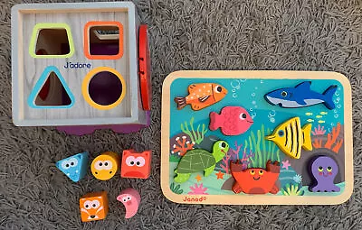 Janod Marine Chunky Puzzle & J’adore Wise Owl Shape Sorting Wooden • £15