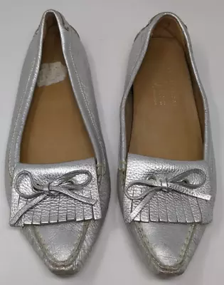 The Original Car Shoe Women's Silver Ballet Flats Driving Loafers Size 39 VTG • $59.99