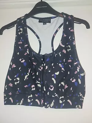 Dorothy Perkins Sports Bra Crop Top Medium Size Zip Front Navy Blue Patterned  • £2