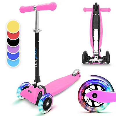 Scooter Kids 3 Wheels Ages 3-6 LED Kids Push Scooter Folding Adjustable Pink  • £70.99