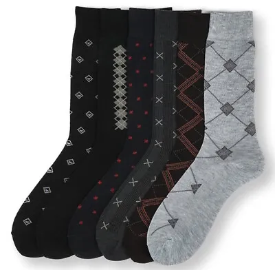 6 Pairs Mens Dress Socks Multi Color Print Casual Work 9915 10-13 Fashion Crew  • $11.99