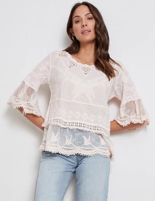 $22.27 • Buy Katies Lace Trim Embroidered Top Womens Clothing  Tops Tunic