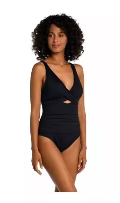 La Blanca Women's Black Island Goddess Twist Keyhole One-Piece Swimsuit Size 4 • $39