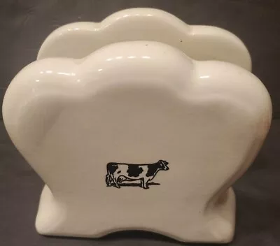 Farmhouse Ceramic Napkin Holder Cow Motif Vintage 6 ×6  Eggshell White Scalloped • £11.57